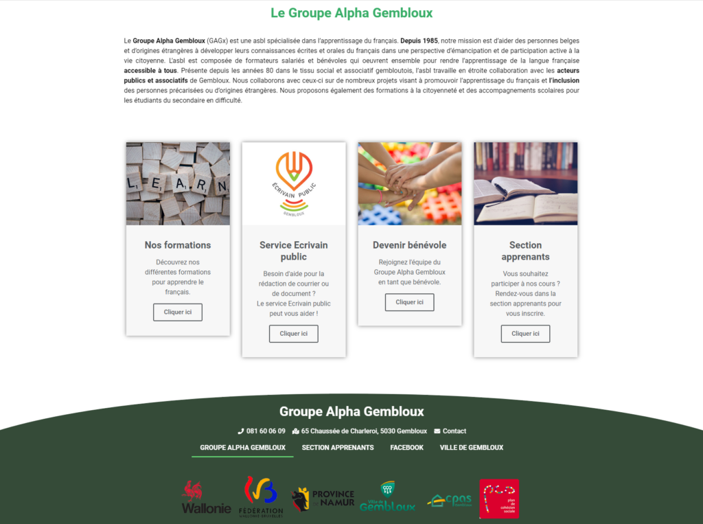 site vitrine de l'asbl groupe Alpha gembloux crée par GLT DIGITAL